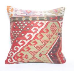 Kilim Pillow, Wool Kilim Pillow , 20x20 - thumbnail 1