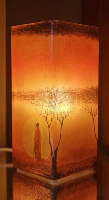 African Warrior Sunset Table Lamp - Orange Decoupage, Handmade - image 1