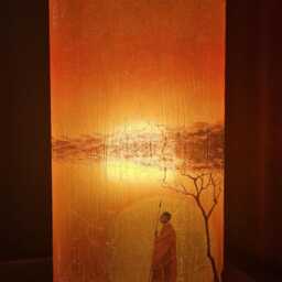 African Warrior Sunset Table Lamp - Orange Decoupage, Handmade - thumbnail 3