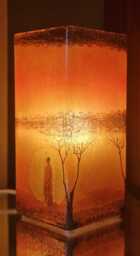 African Warrior Sunset Table Lamp - Orange Decoupage, Handmade - thumbnail 1