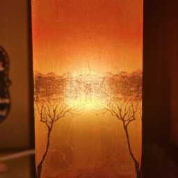 African Warrior Sunset Table Lamp - Orange Decoupage, Handmade - thumbnail 2
