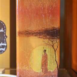 African Warrior Sunset Table Lamp - Orange Decoupage, Handmade - thumbnail 4