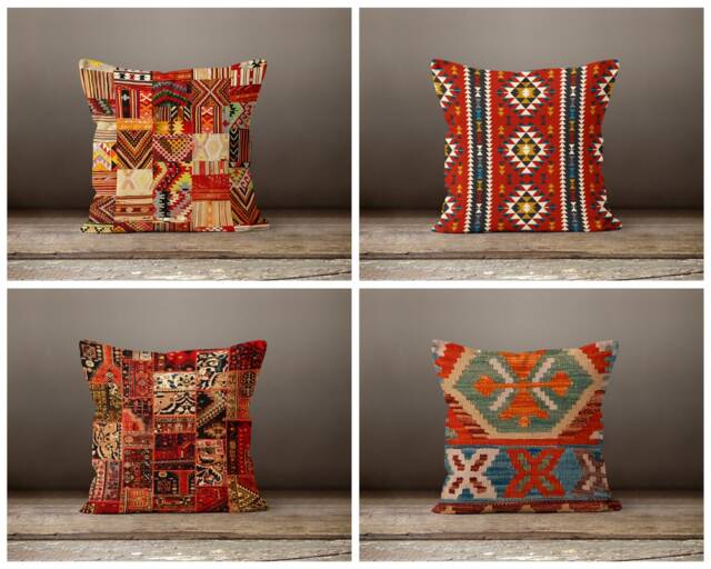 Kilim Rug Pillow Case-Farm House Cushion Cover-Ethnic Living Room Cushion Case-Authentic Pillow Cover-Gift For Her Cushion-Handmade Material - image 1
