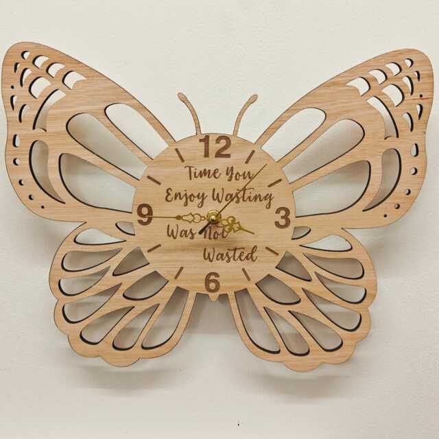 Custom Made Personalised Bespoke Wood Wooden Laser Cut Engraved Butterfly Wall Clock Name Word Letter Message Birthday Wedding Gift Present - image 1