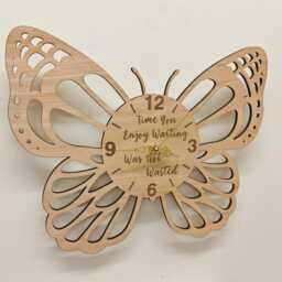 Custom Made Personalised Bespoke Wood Wooden Laser Cut Engraved Butterfly Wall Clock Name Word Letter Message Birthday Wedding Gift Present - thumbnail 3