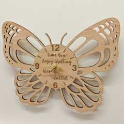 Custom Made Personalised Bespoke Wood Wooden Laser Cut Engraved Butterfly Wall Clock Name Word Letter Message Birthday Wedding Gift Present - thumbnail 2