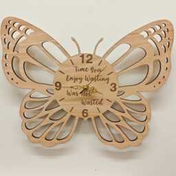 Custom Made Personalised Bespoke Wood Wooden Laser Cut Engraved Butterfly Wall Clock Name Word Letter Message Birthday Wedding Gift Present - thumbnail 1