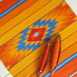 Handwoven Wool Area Rug Farmhouse Kilim Runner, Red Orange Blue - thumbnail 3