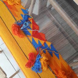 Handwoven Wool Area Rug Farmhouse Kilim Runner, Red Orange Blue - thumbnail 4
