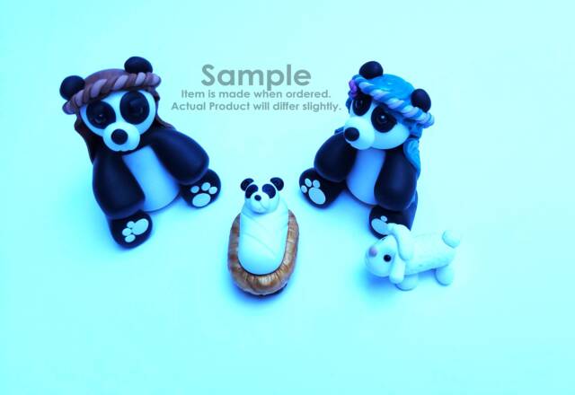 Panda Nativity Set Handmade Polymer Clay Manger Scene, Collectible Cr??che - Christian Holiday Decor - image 1