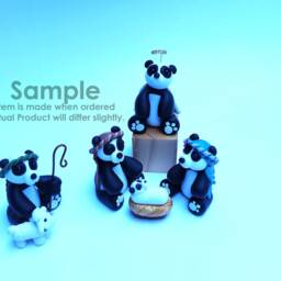 Panda Nativity Set Handmade Polymer Clay Manger Scene, Collectible Cr??che - Christian Holiday Decor - thumbnail 2