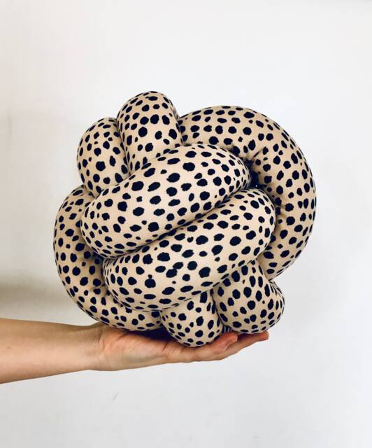 Beige Knot Pillow With Black Dots - Decorative Round Ball Pillow, Cute Accent Cushion, Housewarming Gift - image 1