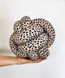 Beige Knot Pillow With Black Dots - Decorative Round Ball Pillow, Cute Accent Cushion, Housewarming Gift - thumbnail 1