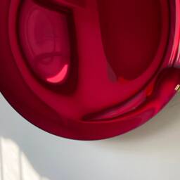 Handcrafted Ruby Red Concave Mirror Space Age Decor, Brass Clips - thumbnail 2