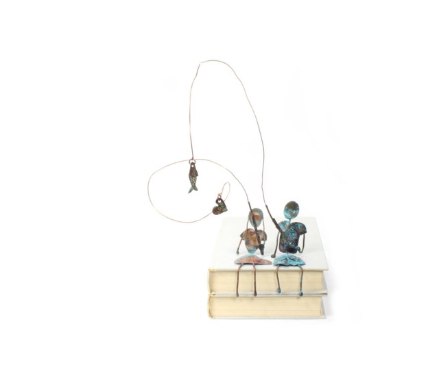 Handmade Copper Couple Fishing Sculpture - Anniversary Gift - image 1