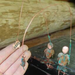 Handmade Copper Couple Fishing Sculpture - Anniversary Gift - thumbnail 4