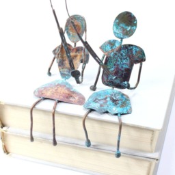 Handmade Copper Couple Fishing Sculpture - Anniversary Gift - thumbnail 2