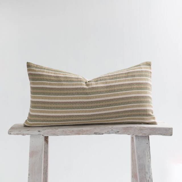 striped Cotton Lumbar Pillow Cover - Farmhouse Boho Cushion - image 1