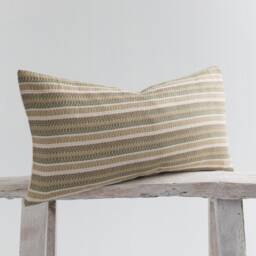 striped Cotton Lumbar Pillow Cover - Farmhouse Boho Cushion - thumbnail 3