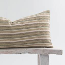 striped Cotton Lumbar Pillow Cover - Farmhouse Boho Cushion - thumbnail 2