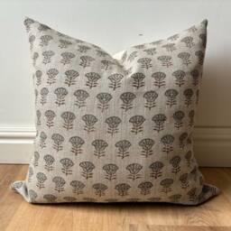 Authentic Boho Floral Indian Hand Block Stamped Linen Print Pillow Cover Blue Amber Brown Natural Available in Multiple Sizes Scandinavian - thumbnail 3