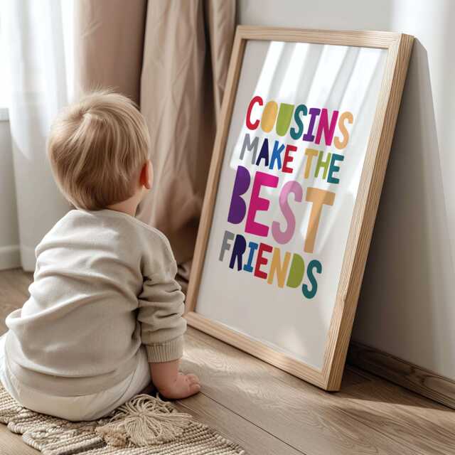 Cousins Make The Best Friends, Playroom Prints, Rainbow Wall Art, Colourful, Kids Room, Children's Gift, Family Decor - image 1