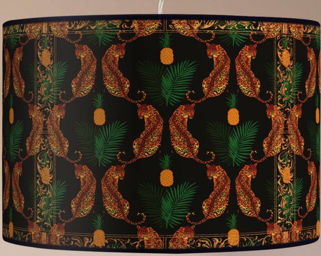 Hanging Lampshade Vintage Style Lampshade, Leopard & Pineapple Print, Retro Home Decor - image 1