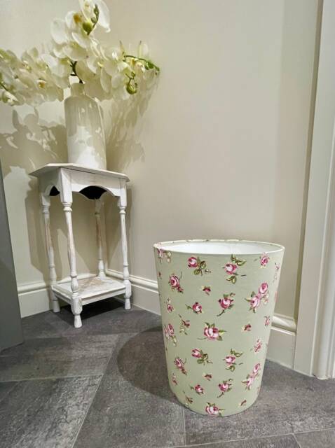 Rosebud in Sage Waste Paper Bin By Berry & Grouse - Office Waste Paper Bin Supplies Trash Can Vintage - image 1