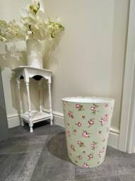 Rosebud in Sage Waste Paper Bin By Berry & Grouse - Office Waste Paper Bin Supplies Trash Can Vintage