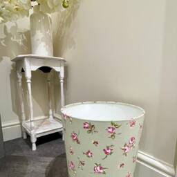 Rosebud in Sage Waste Paper Bin By Berry & Grouse - Office Waste Paper Bin Supplies Trash Can Vintage - thumbnail 2