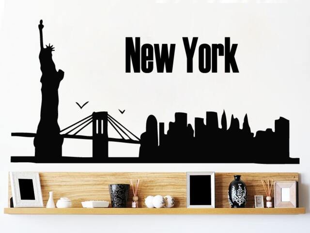 Wall Decals New York Skyline City Silhouette Bird Bridge Decal Vinyl Sticker Art Home Decor Mural Nursery Bedroom Ms463 - image 1