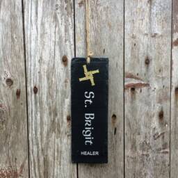 st. Brigit Slate Wall Hanging With Rush Cross - Irish Saint Decor, Healer Gift - thumbnail 2