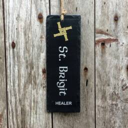 st. Brigit Slate Wall Hanging With Rush Cross - Irish Saint Decor, Healer Gift - thumbnail 1