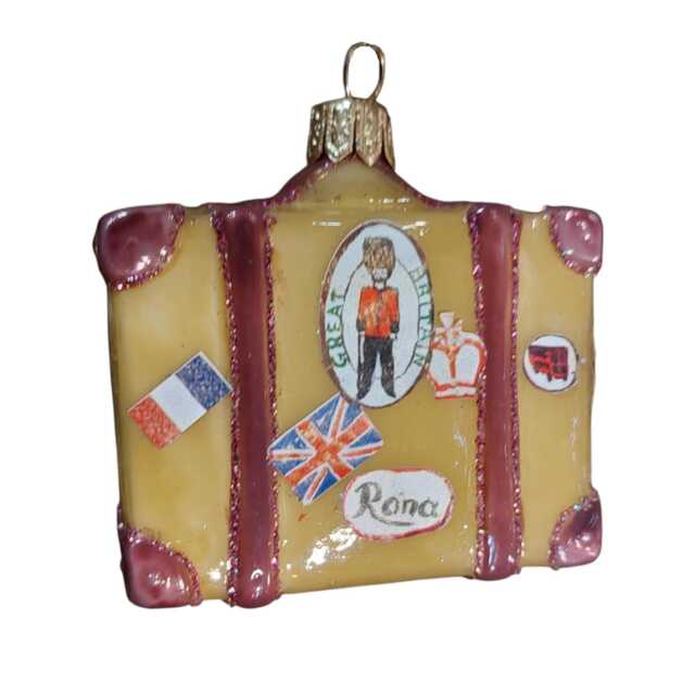 "Handmade Glass Christmas Ornament - Vintage Travel Suitcase ""Rome" - image 1