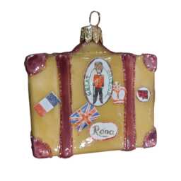 "Handmade Glass Christmas Ornament - Vintage Travel Suitcase ""Rome"
