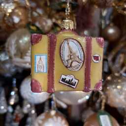"Handmade Glass Christmas Ornament - Vintage Travel Suitcase ""Rome" - thumbnail 3