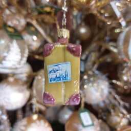 "Handmade Glass Christmas Ornament - Vintage Travel Suitcase ""Rome" - thumbnail 2