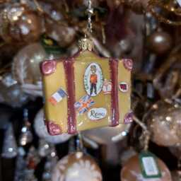 "Handmade Glass Christmas Ornament - Vintage Travel Suitcase ""Rome" - thumbnail 4