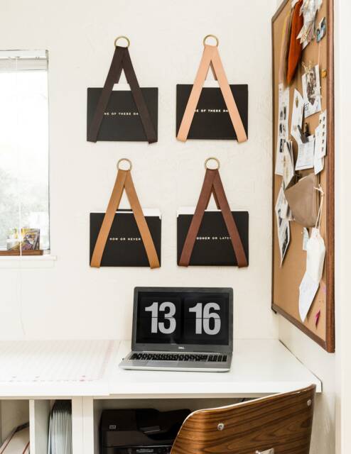 Leather Hanging File Storage Organizer Wall Hung Magazine Rack Holder For Organization Office Decor Strap Mail Mount - image 1