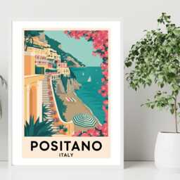 Positano Italy Travel Poster - Vintage Wall Print Coastal Landscape Art Amalfi Destination A5 A4 A3 Framed Or Unframed - thumbnail 2