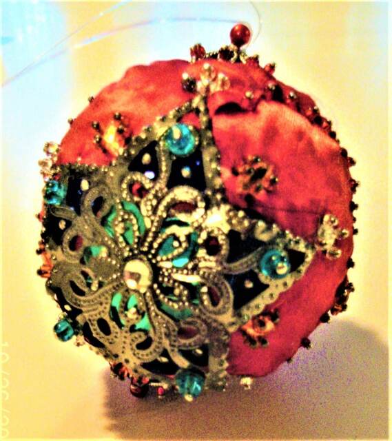 Handmade Red Beaded Christmas Ornament, Shatterproof Star Gift - image 1