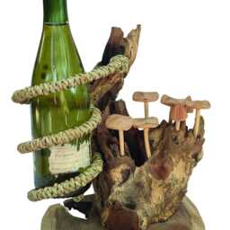 Driftwood Wine Bottle Holder With Hand-Carved Mushroom Forest - thumbnail 4