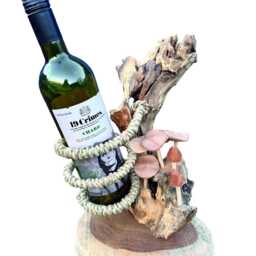 Driftwood Wine Bottle Holder With Hand-Carved Mushroom Forest - thumbnail 2