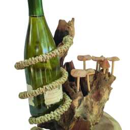 Driftwood Wine Bottle Holder With Hand-Carved Mushroom Forest - thumbnail 3