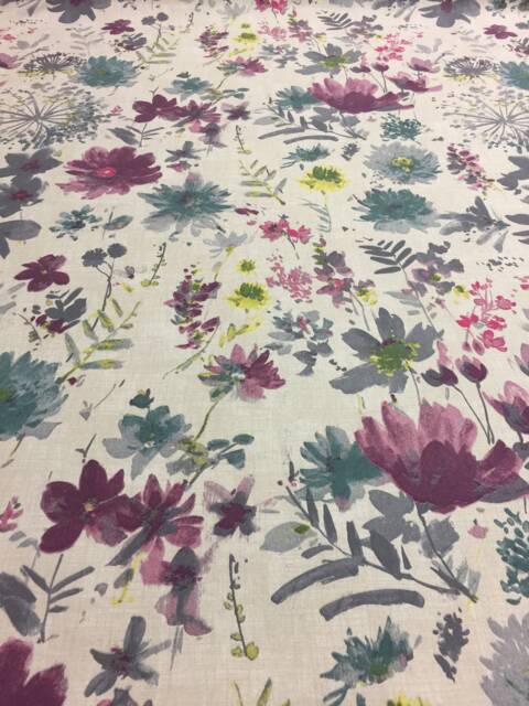 Cotton Curtains Cafe Kitchen Valance Panels Water Color Flowers - image 1
