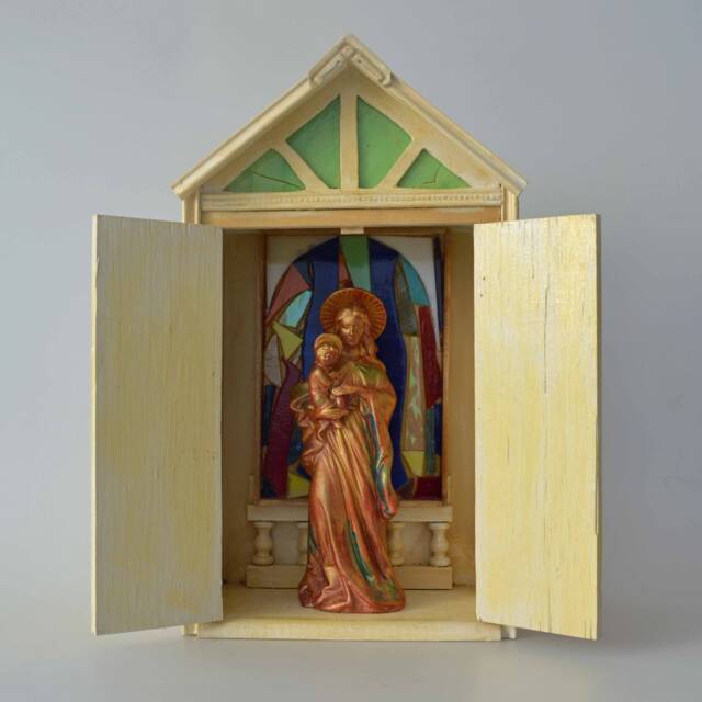 Madonna & Child Shrine Altar With Stained Glass - image 1