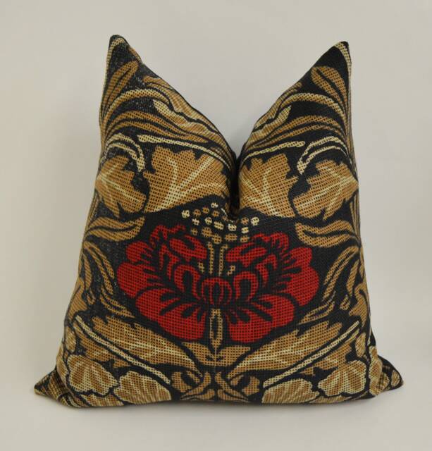 William Morris - Tulip & Rose Black/Linen Cushion Cover Throw Pillow Designer Home Decor - image 1