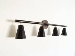 Modern Black Wall Sconce Cone Shades, Raw Brass Accents - thumbnail 1