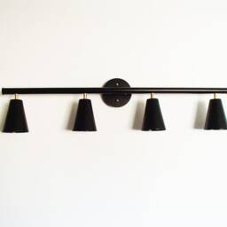 Modern Black Wall Sconce Cone Shades, Raw Brass Accents - thumbnail 2