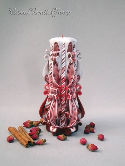 Burgundy Carved Candle Modern Home Decor Gift - image 1